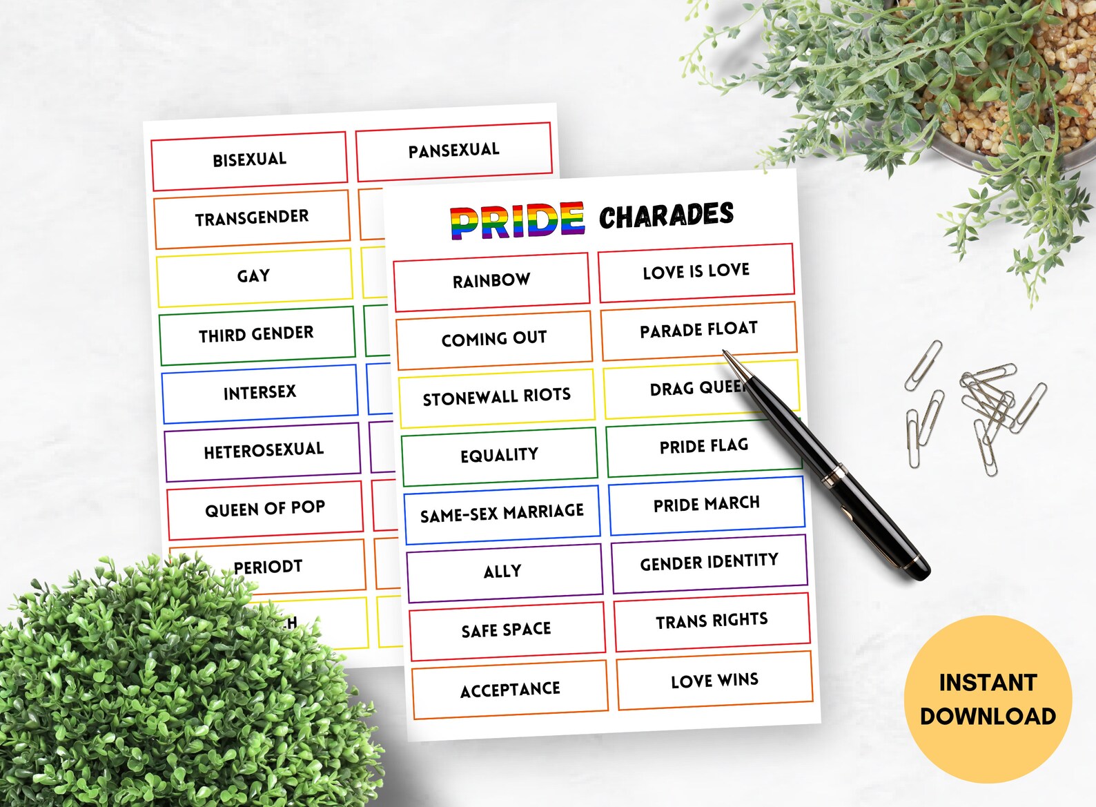 LGBTQ Charades, Printable Pride Charades, Pride Month Party Game ...