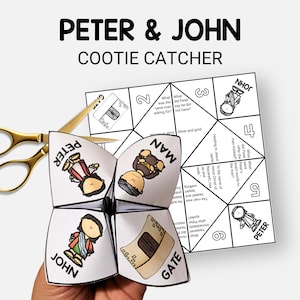 Peter och John Heal, utskrivbar bibel-cootie-fångare, söndagsskolepyssel, spåman för barn i bibelstudier, kristen VBS-berättelseaktivitet