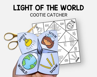 Light of the World, John 8:12 Bible Verse Printable Cootie Catcher, Sunday School Craft, Fortune Teller, VBS Activity, Christian Homeschool