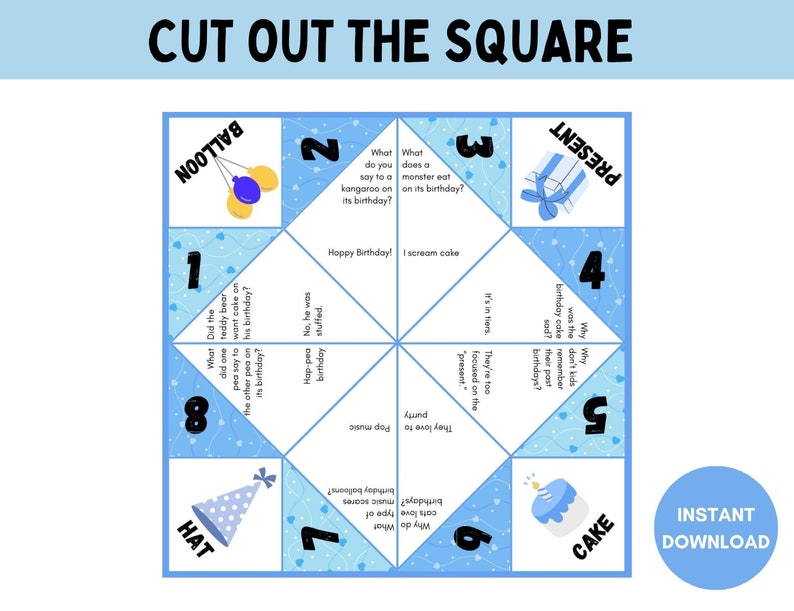 Birthday Jokes Cootie Catcher, Printable Paper Craft, Funny Fortune