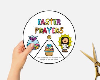 Easter Prayers, Printable Holy Week Bible Coloring Wheel, Sunday School Craft, Kids Bible Study Spinning Wheel, Christian Easter, Homeschool