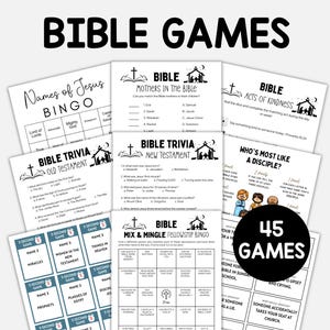 45 Printable Bible Games, Youth Group Games, Christian Games, Sunday School, Church Activities for Kids and Adults, Fun Bible Study
