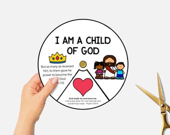 Child of God, Identity in Christ Bible Coloring Wheel, Sunday School Craft, Kids Bible Study Spinning Wheel, Christian Homeschool Printable