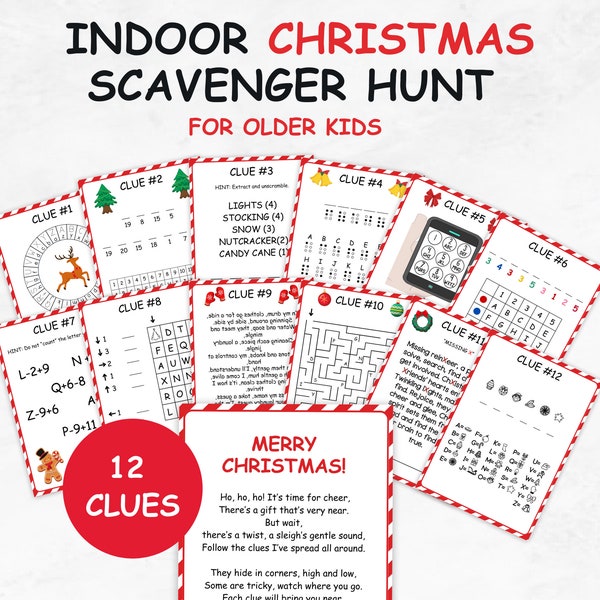 Christmas Scavenger Hunt, Indoor Xmas Scavenger Hunt for Older Kids, Teenager Christmas Game, Teen and Tween Treasure Hunt, Digital Download