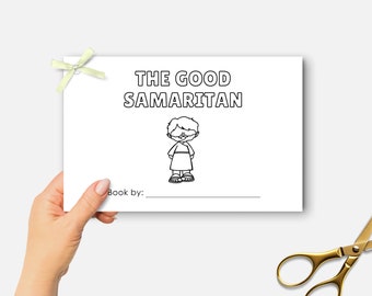 The Good Samaritan, Printable Mini Bible Book, Sunday School Craft, Kids Bible Lesson Coloring Book, Half Page Bible Story Activity