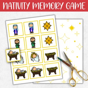 Juego de memoria del nacimiento de Navidad, juego de memoria del nacimiento de Jesús, juego de memoria de la Biblia imprimible, actividad de la escuela dominical