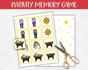 Christmas Nativity Memory Game, Birth of Jesus Memory Match Game, Printable Bible Matching Game, Sunday School Activity