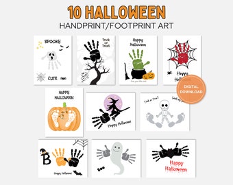 Halloween Handprint Art, Printable Baby Footprint Craft, Toddler Keepsake, Preschool Daycare Activity, Kids Handprint, Spooky Season
