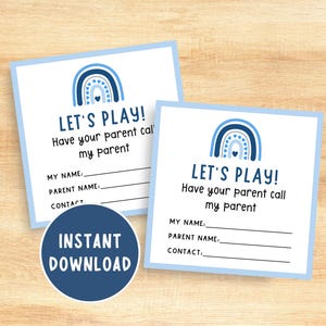 Play Date Cards, Cute Kids Business Cards, Let&#39;s Play Kids Calling Cards, Friend Playdate Invitation Contact Card, Digital Download