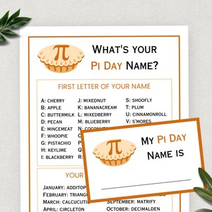 What&#39;s Your Pi Day Name, Pi Day Game, Fun Pi Day Activity for Kids and Adults, Pi Day Party, Math Teacher, Math Classroom, Digital Download