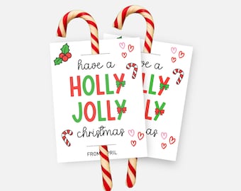 Holly Jolly Candy Cane Holder, afdrukbare Candy Cane Gram, Christmas Candy Cane Tags, Feestje gunst, kous Stuffer, leraar cadeau