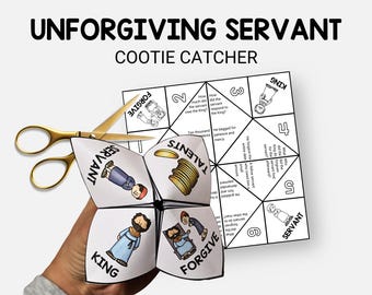 Parable of the Unforgiving Servant, Printable Cootie Catcher, Sunday School Craft, Kids Bible Study Fortune Teller, Jesus Story VBS Activity