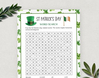 St Patricks Day Word Search, Fun St Paddys Activity for Kids and Adults, St Patricks Day Printable Game, Leprechaun Game, Digital Download