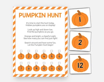 Pumpkin Scavenger Hunt, Fall Games, Treasure Hunt, Kids Printable Autumn Game, September October November Classroom Activity