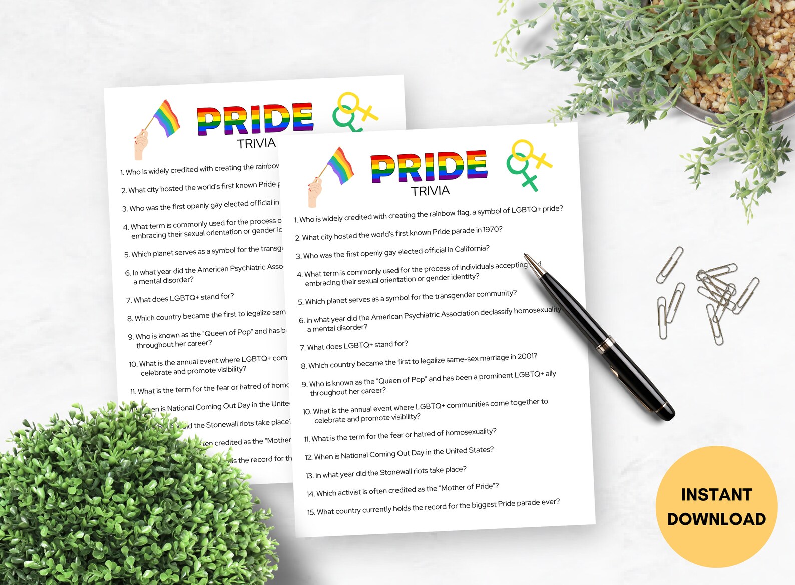 Printable Pride Trivia, Pride Month Party Games, LGBTQ+ Trivia ...