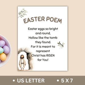 Printable Easter Poem for Kids, Religious Easter Story, Easter Basket Filler, Easter Favors, Sunday School, Digital Download