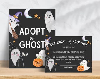 Adopt a Ghost, Adopt a Ghost Certificate, Spooky Ghost Party Favor, Adoption Sign and Certificate, Halloween Birthday Printable