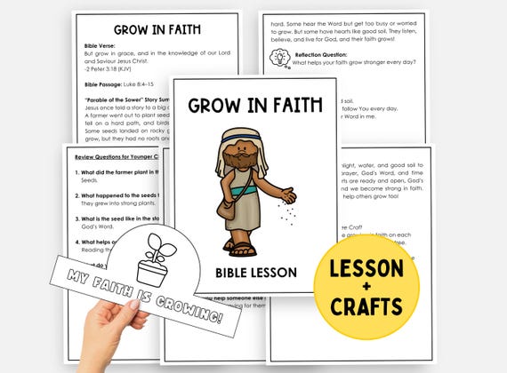 Grow in Faith Bible Lesson, Parable of Sower Story Printable, Rooted in Christ Sunday School Craft, Church Kids Bible Study, Earth Day Craft