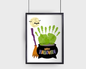 Witch Cauldron Handprint, Halloween Handprint Art, Easy Fall Craft, Toddler Baby Keepsake, October Daycare Printable, DIY Preschool Activity