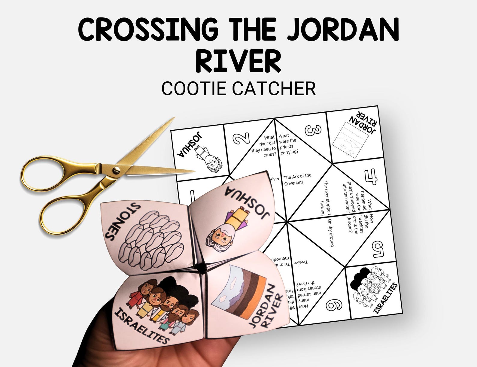 Crossing the Jordan River, Printable Bible Story Cootie Catcher, Easy