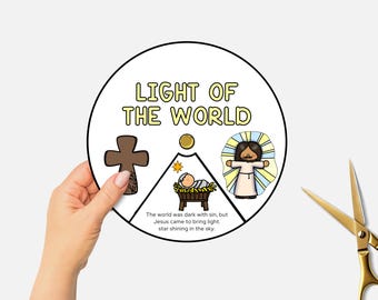 Light of the World, afdrukbaar christelijk Halloween-kleurwiel, Jesus is the Light, kerststal advent zondagsschoolambacht, thuisonderwijs