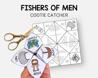 Fishers of Men, Bible Story Cootie Catcher, Easy Sunday School Craft for Kids, Fortune Teller Coloring Activity, Christian Homeschool, VBS