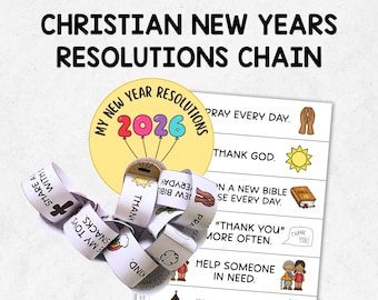 Christelijke nieuwjaarsresoluties, 2026-resoluties papieren kettingslinger, afdrukbaar zondagsschool, kinderkerk nieuwjaarsactiviteit