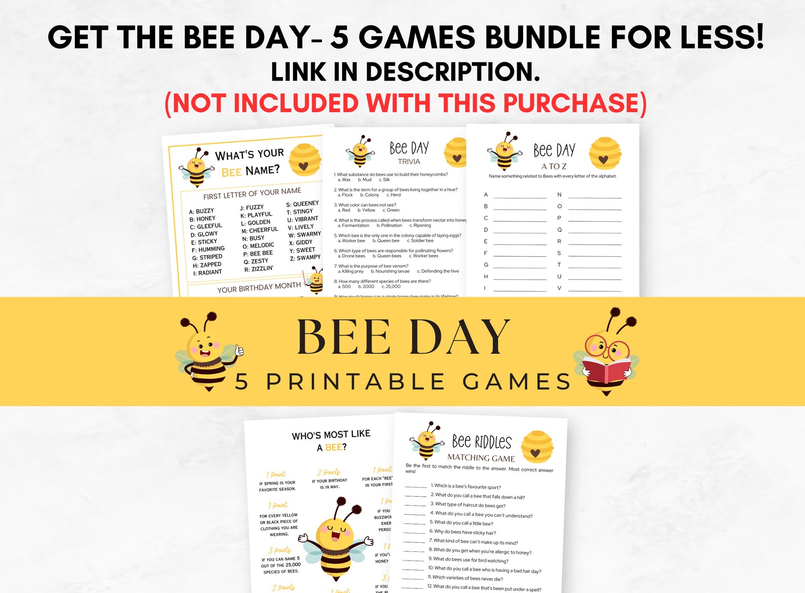 Bee Riddles, Fun Printable Party Game for Kids and Adults, Bee Theme ...