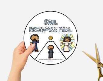 Saul Becomes Paul, Printable Bible Coloring Wheel, Sunday School Craft, Kids Bible Study, Bible Story Spinning Wheel, Christian Homeschool