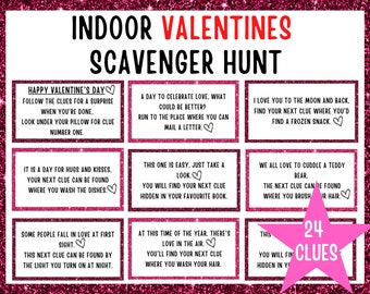 Valentines Scavenger Hunt Printable Game, Valentines treasure hunt for kids, Valentines treasure hunt clues, Valentines Scavenger Hunt Cards