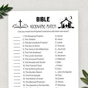 Printable Bible Nickname Matching Game, Bible Games, Fun Christian Youth Group Game, Sunday School, Church Study Activity for Kids & Adults