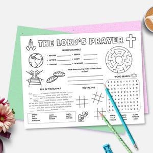 The Lord’s Prayer NIV , Printable Bible Activity Placemat, Sunday School, Kids Bible Study, Bible Story Activity Sheet, Christian Homeschool