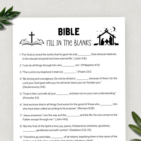 Printable Bible Fill in the Blanks, Bible Games, Fun Christian Youth Group Game, Sunday School, Church Study Activity, Digital Download