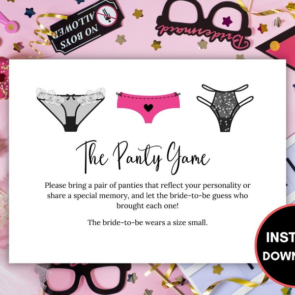 The Panty Game, Panty Game Card Insert, Lingerie Games, Lingerie Shower, Lingerie Party, Bachelorette Game, Bridal Shower Game