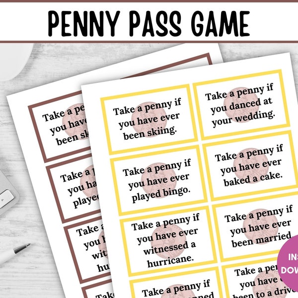 Jeu Pass the Penny - 24 cartes préremplies, jeu de mémoire, activités pour la maladie d'Alzheimer, activités pour la démence, jeu de souvenirs, jeu pour briser la glace