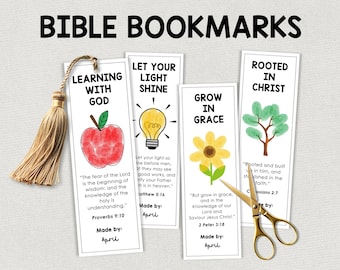 Christian Back to School Bible Verse Bookmark, Faith Fingerprint Art Keepsake Printable, Sunday School Craft, Childrens Church Activity, VBS