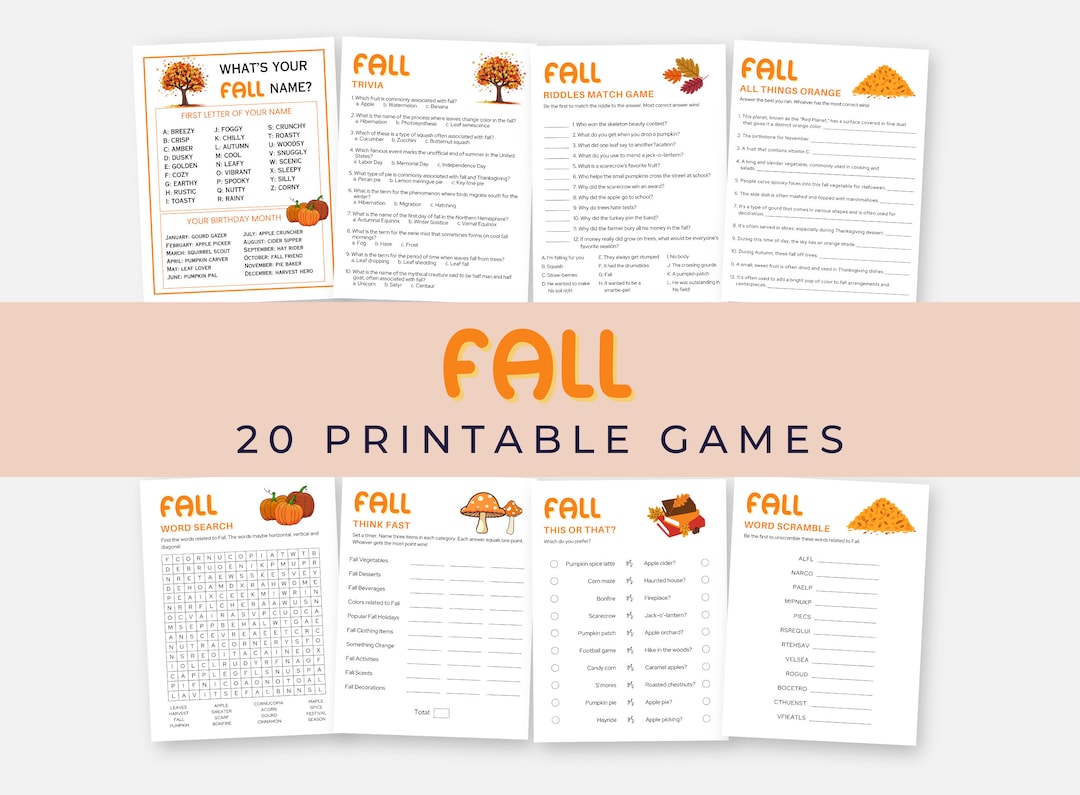 20 Fall Games, Fun Printable Fall Party Game for Kids and Adults ...