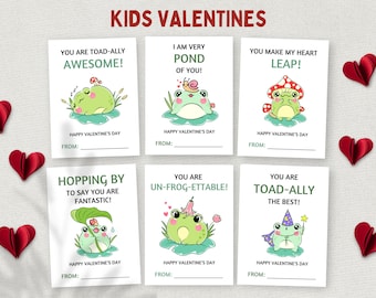 Frog Valentine, Fun School Valentine Gift Tags, Kids Classroom Valentine&#39;s Day, Printable Preschool Animal Exchange Cards, DIY