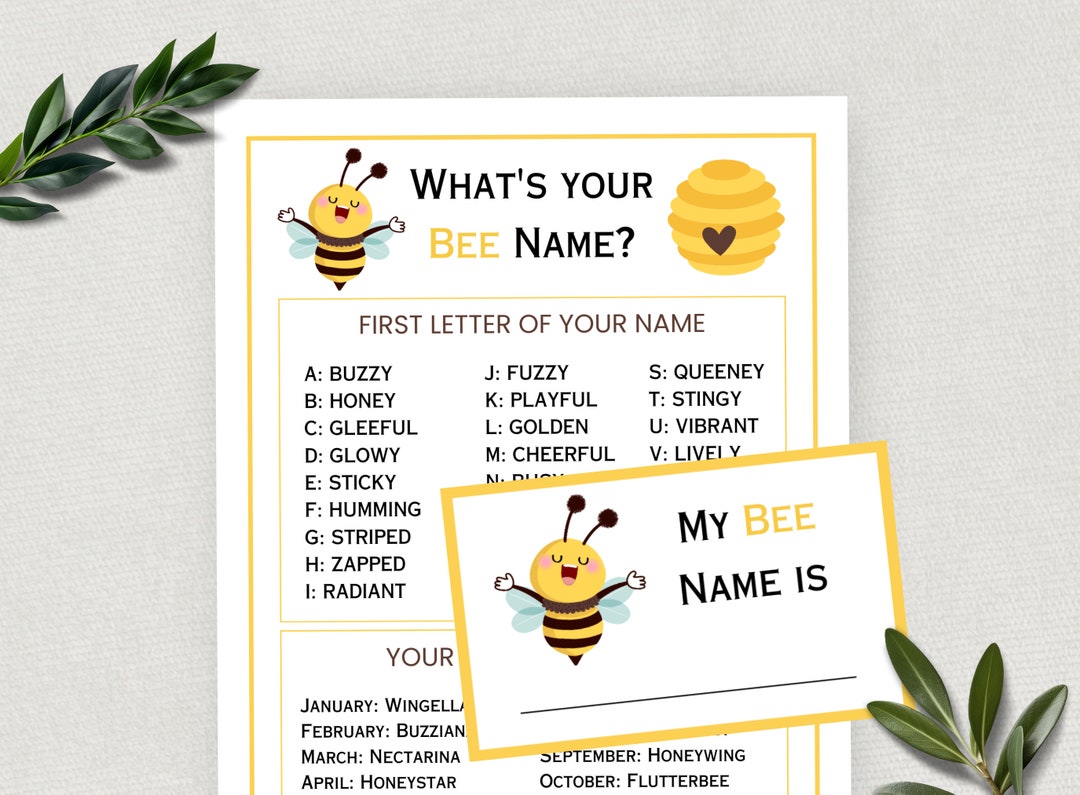 What's Your Bee Name, Bee Theme Party Game, Bee Birthday, Printable ...
