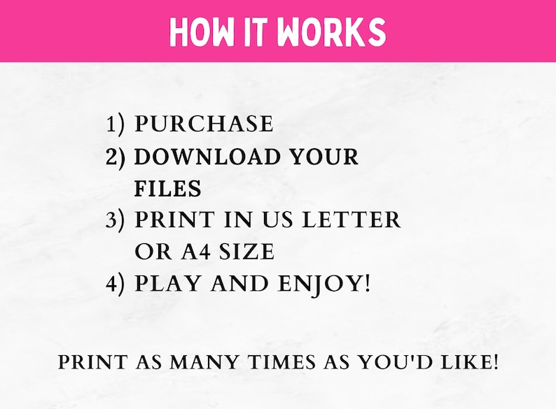 May include: How to use printable files: Purchase, download, print on US Letter or A4 paper, and enjoy! Print as many times as you'd like.