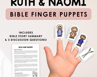 Ruth, Boaz and Naomi Story Craft, Finger Puppets, Fun Sunday School Activity, Kids Bible Study, Old Testament, VBS, Homeschool Printable