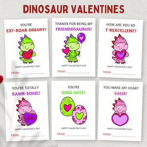Cartões de Dia dos Namorados de Dinossauros, Cartões de Dia dos Namorados de Dinossauros, Etiquetas de Presentes para Estudantes para Imprimir, Troca de Dia dos Namorados em Sala de Aula, Dia dos Namorados para Crianças em Pré-Escola