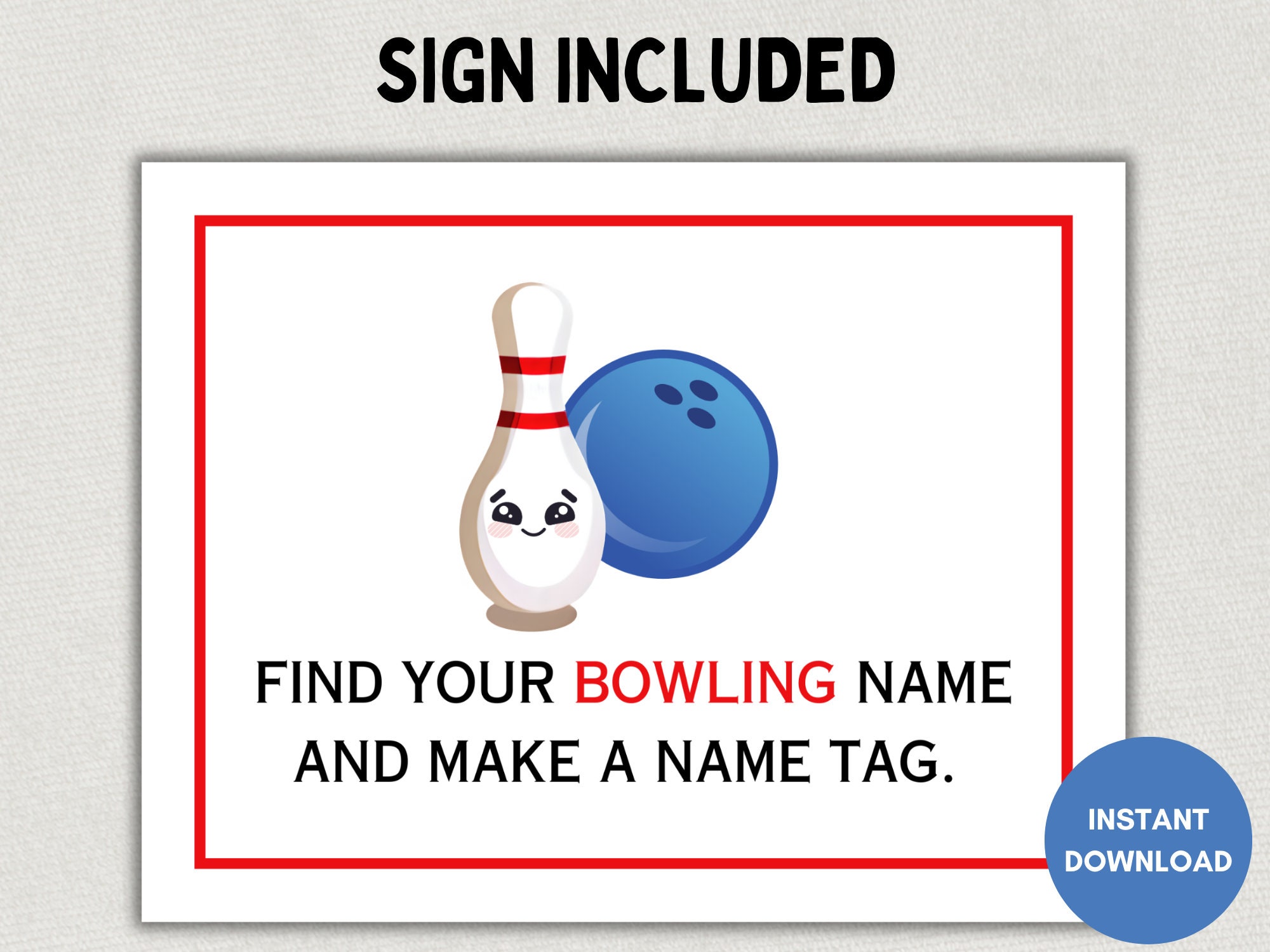 Whats Your Bowling Name, Name Sign &amp; Tags, Birthday Party, Icebreaker, Bowling Party Game ...