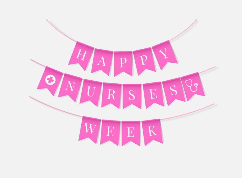 Nurses Week Lettering Pink Happy Nurses Week Banner, Nurses Week Printable Bunting Banner ...
