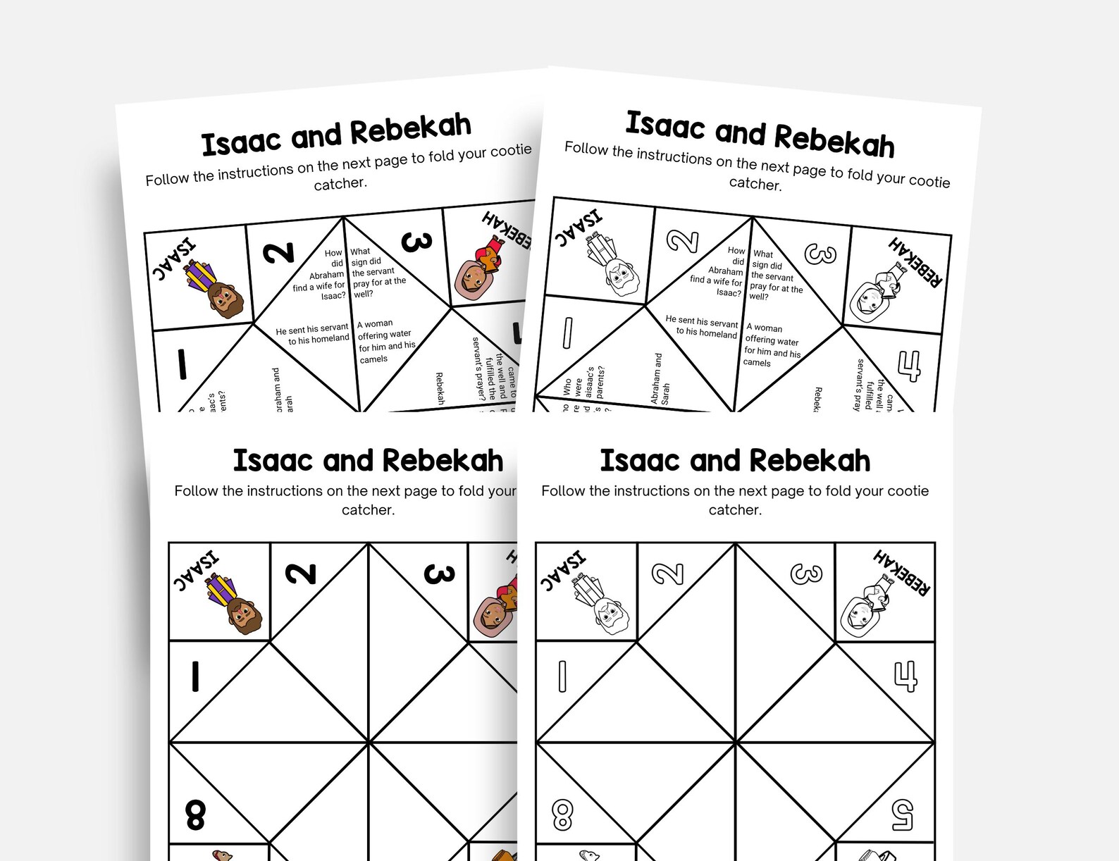 Isaac and Rebekah, Printable Bible Story Cootie Catcher, Easy Sunday ...