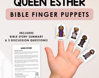 Queen Esther Bible Story Craft, Bible Finger Puppets, Fun Sunday School Activity, Kids Bible Study, Old Testament, VBS, Homeschool Printable