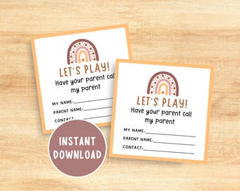 Tarjetas para citas de juego, tarjetas de presentación infantiles adorables, tarjetas de visita para niños con el lema "¡A jugar!", tarjeta de contacto para invitación a una cita de juego con amigos, descarga digital.