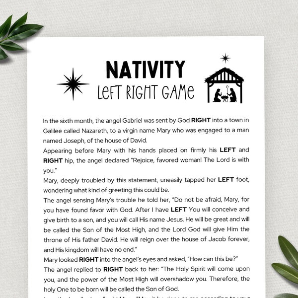 Nativity Left Right Game, Printable Youth Group Game, Christian Christmas, Sunday School, Christmas Pass the Gift, Gift Exchange Xmas Game