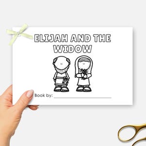 Elijah and the Widow, Printable Mini Bible Book, Sunday School Craft, Kids Bible Lesson Coloring Activity, Half Page Bible Story Book
