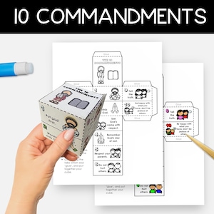 10 Commandments, Printable Bible Coloring Cube, Sunday School Craft, Kids Bible Study, Moses Bible Lesson Dice, Christian Craft